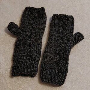 Handknit Fingerless cabled pattern mittens wrist warmers gloves CHARCOAL Gray